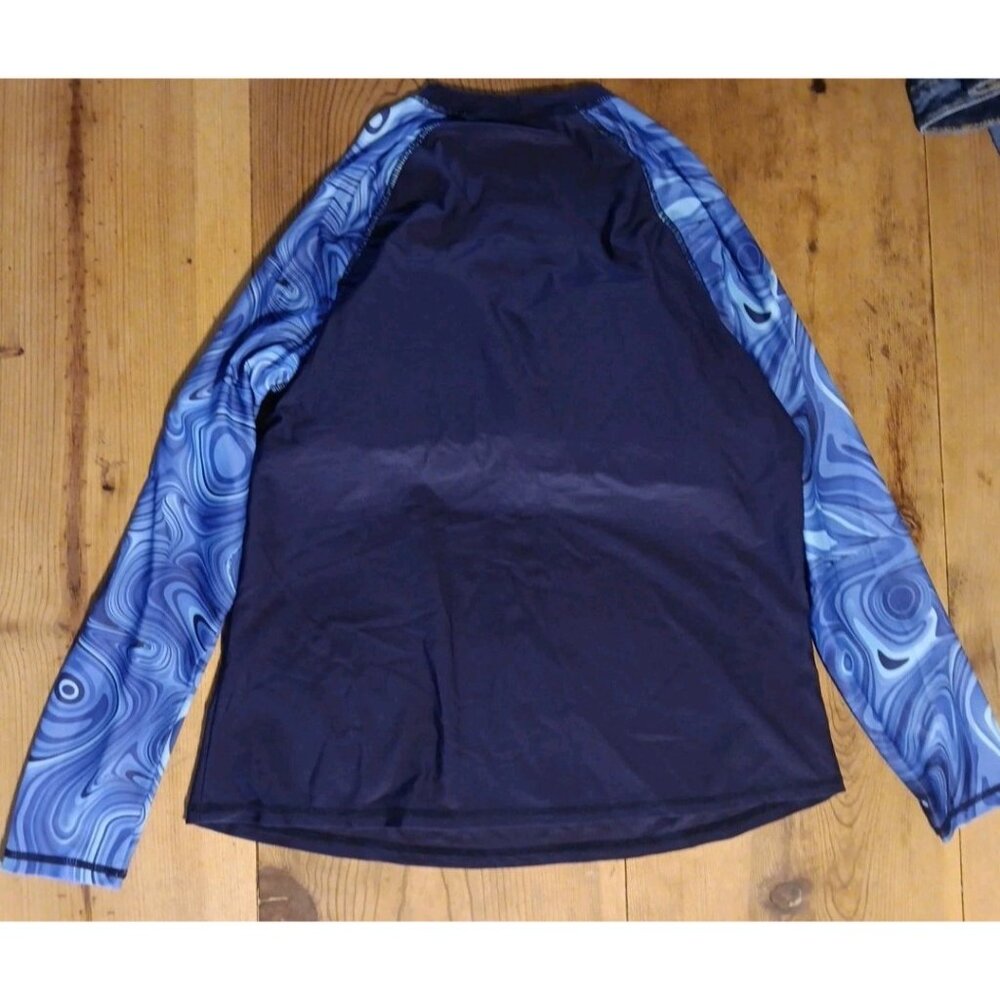Hanna Nikole Swim Rash Guard Shirt Long Sleeve Top Women Plus 14W Blue Swirl NWT - Picture 4 of 5